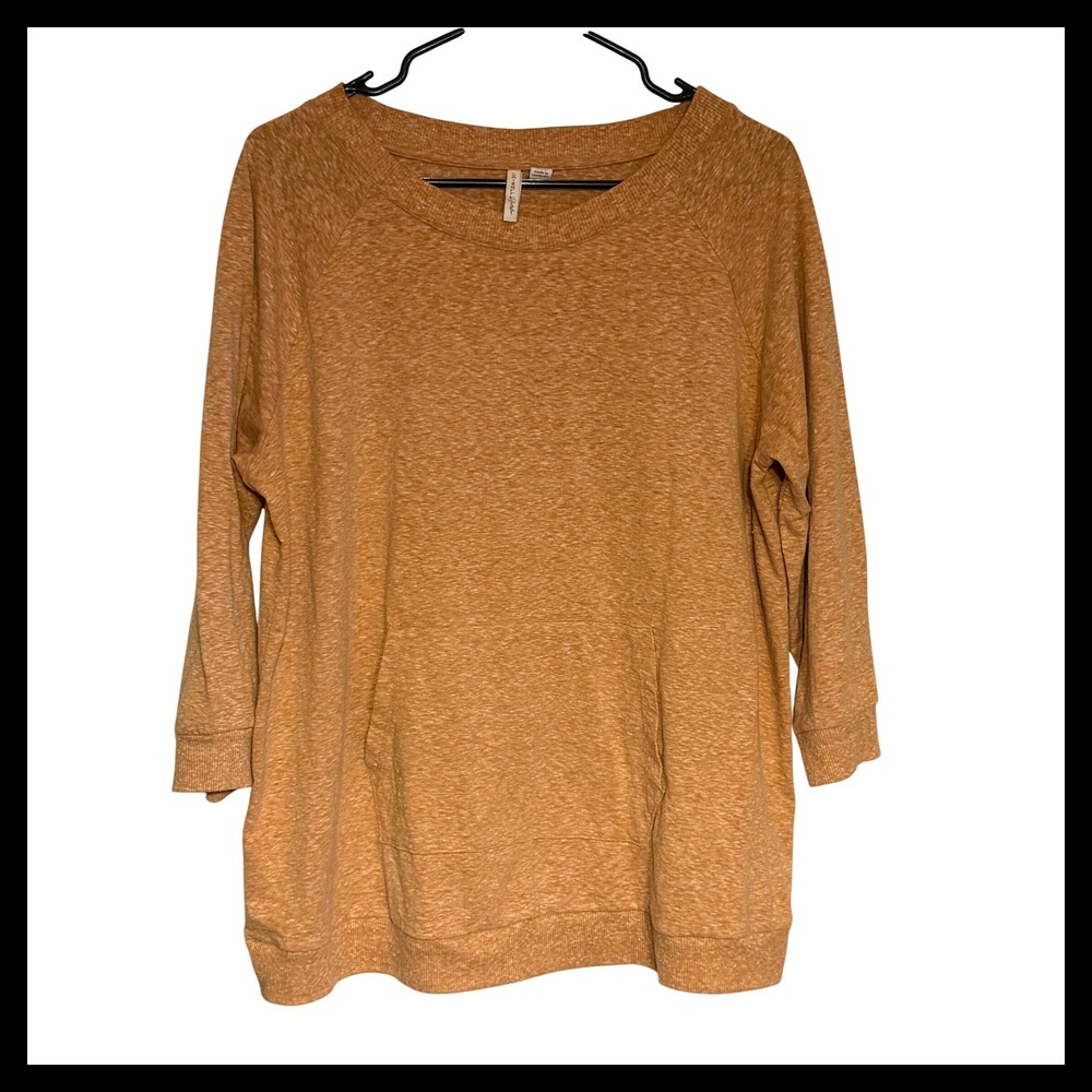 LIVE WELL Lifestyle Women's XL Heathered Ochre 3/4 Sleeve Raglan Sweatshirt Top